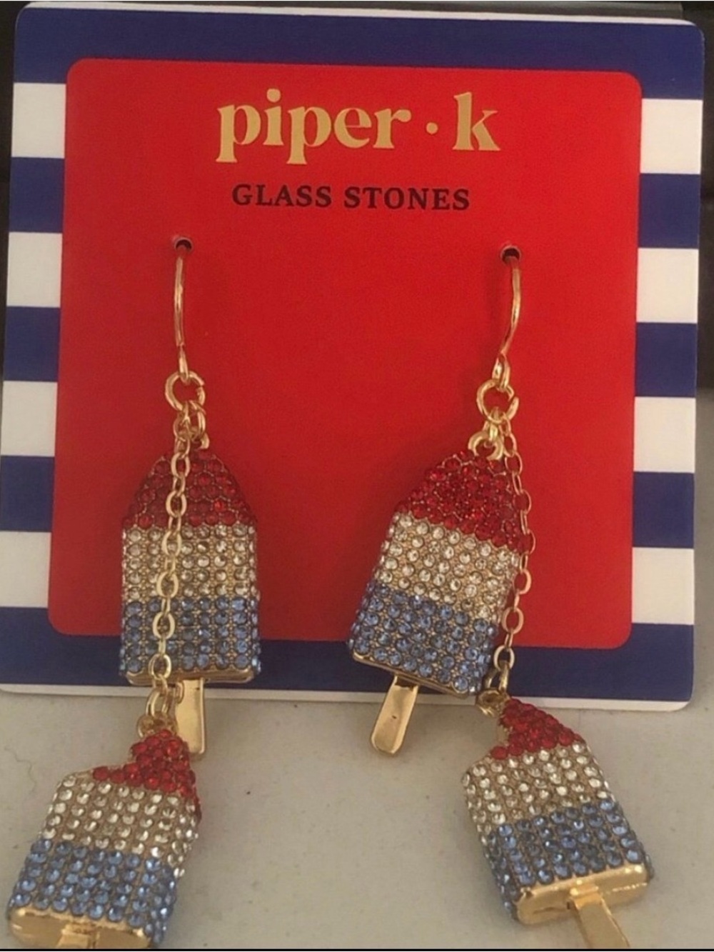 Piper·k Red White Blue Popsicle Dangle Earrings